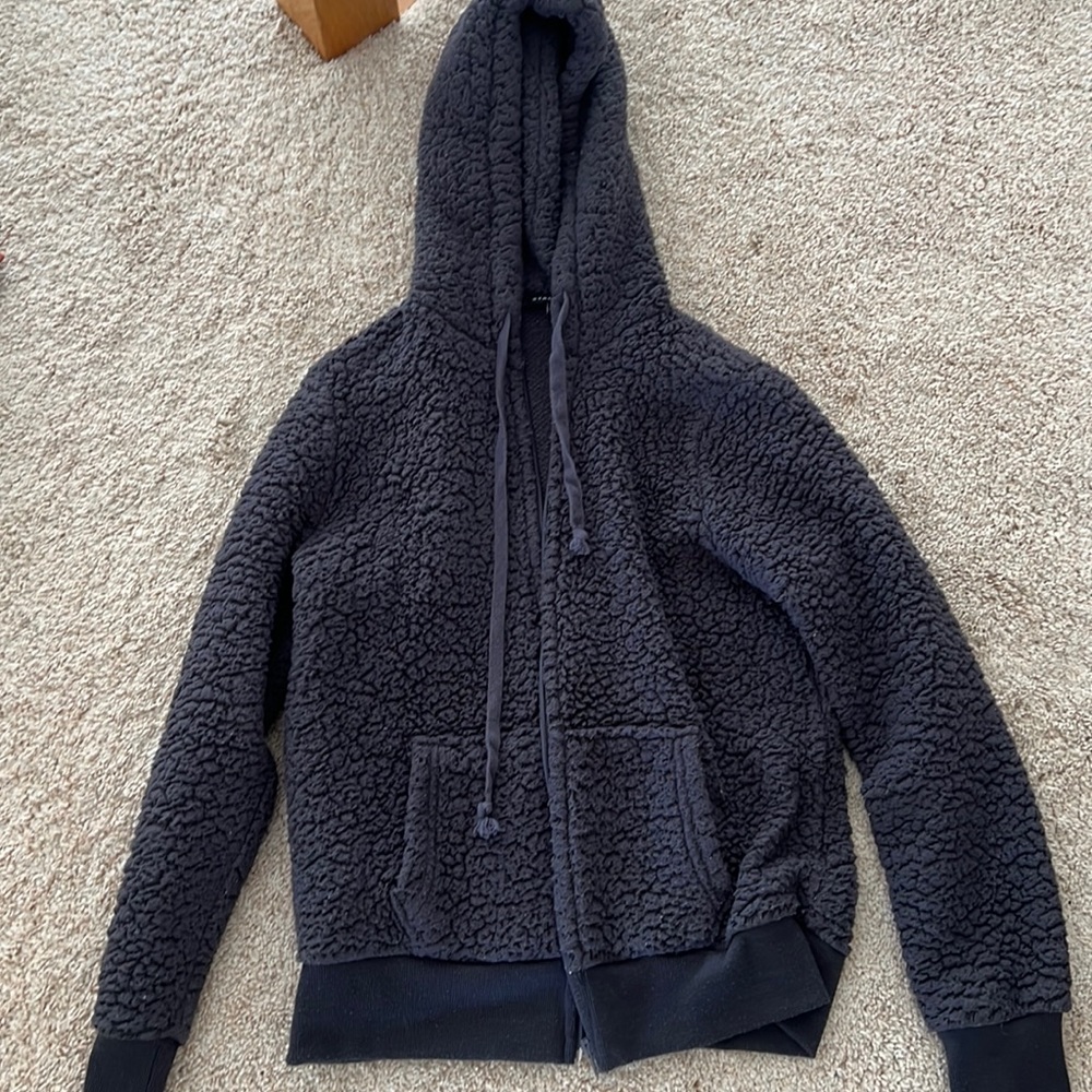 Zip up navy blue Sherpa hoodie